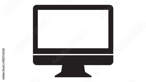 Black and white computer monitor icon simple flat vector illustration for user interface design isolated on white background