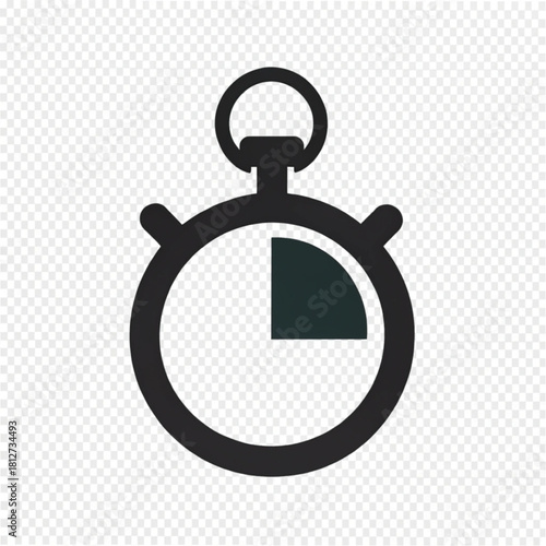 A flat black stopwatch icon with a fifteen-second timer segment and top loop.