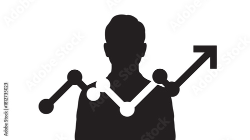 Silhouette of a successful businessman with an upward trending graph vector illustration for business growth and career advancement concepts isolated on white
