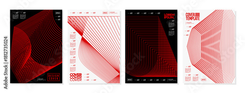 Red cyberspace modern flow line abstract cover set
