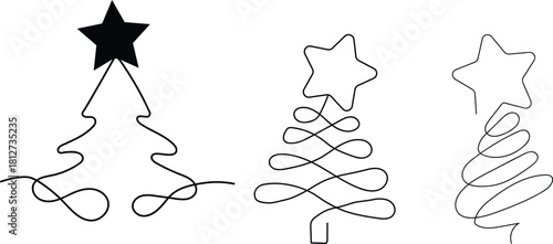 Minimalist Christmas tree line art collection for holiday greetings and designs