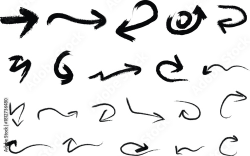 Hand drawn arrow set in black ink for directional and design purposes