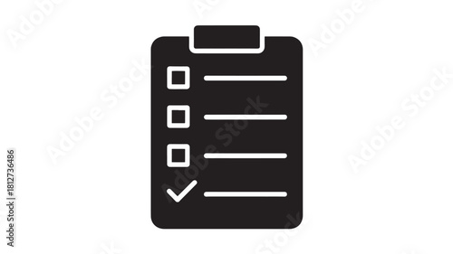 Clipboard icon with checklist and checkmark simple flat vector design element for task management and project tracking isolated on white background