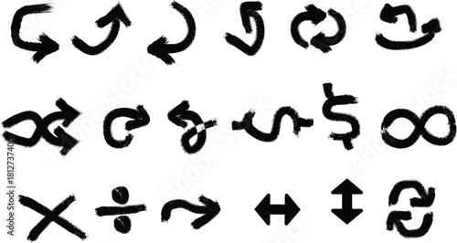 Hand drawn arrows and symbols set in black and white