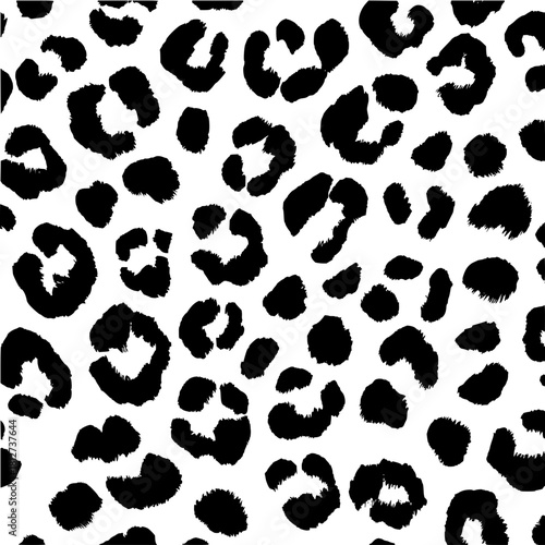 Leopard print pattern animal skin texture seamless vector background fashion design black and white wildcat spots