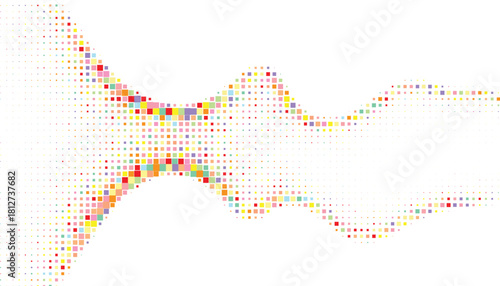 Colorful halftone wave flow abstraction with vibrant dotted gradients forming a dynamic modern design ideal for bright artistic backgrounds energetic compositions and contemporary decorative surfaces