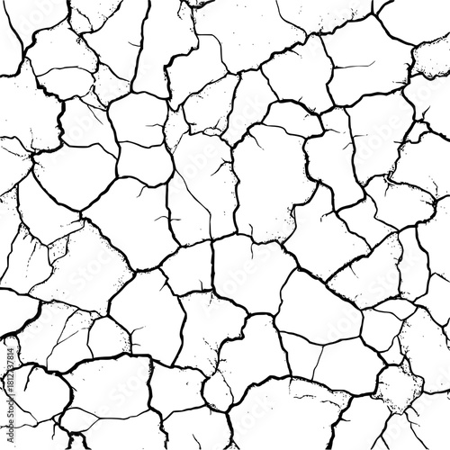 Cracked ground texture dry earth surface pattern seamless vector background black and white grunge design