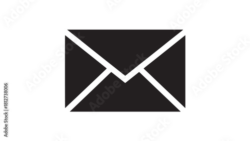Black envelope icon simple flat vector glyph for email and messaging apps isolated on white background