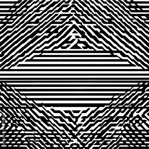 Abstract black and white geometric pattern optical illusion lines triangles design modern art vector illustration
