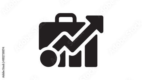 Business growth vector icon showing a briefcase upward trend graph and circle isolated on white background