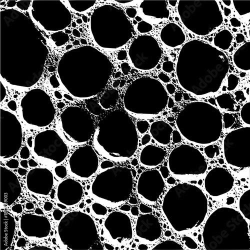 Abstract black and white organic cell structure pattern with holes and porous texture background design element