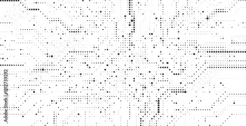 Complex dense halftone circuit mesh texture with countless scattered dotted elements forming abstract digital electronics background for futuristic high tech and innovation visuals