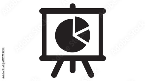 Presentation board with pie chart simple flat vector icon for business data analysis isolated on white background