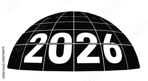 Futuristic digital globe displaying the year 2026, symbolizing global progress and the future.