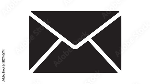 Black envelope icon simple flat vector design for email and correspondence isolated on white background