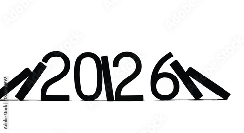 Dominoes falling to form the year 2026, representing future progress and change.