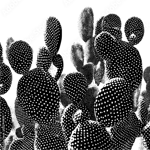 Black and white cactus cacti succulent botanical desert plant flora nature illustration pattern art drawing 100