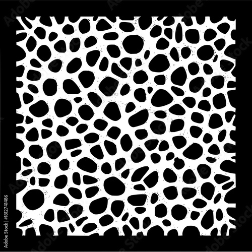 Abstract organic cell pattern background vector design with connected shapes and black and white texture