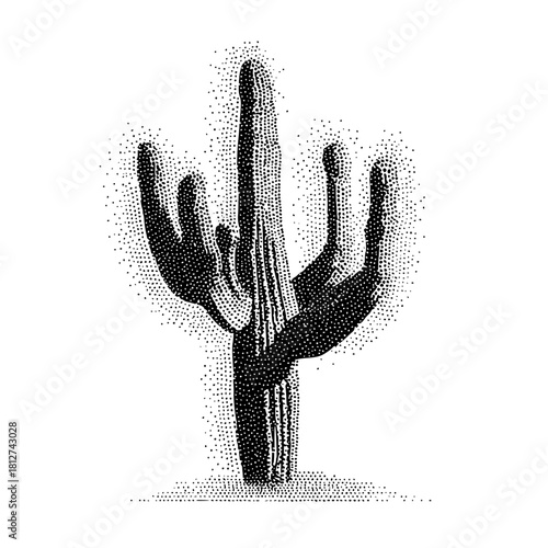 Detailed saguaro cactus illustration desert plant art black and white botanical drawing nature graphic design vector