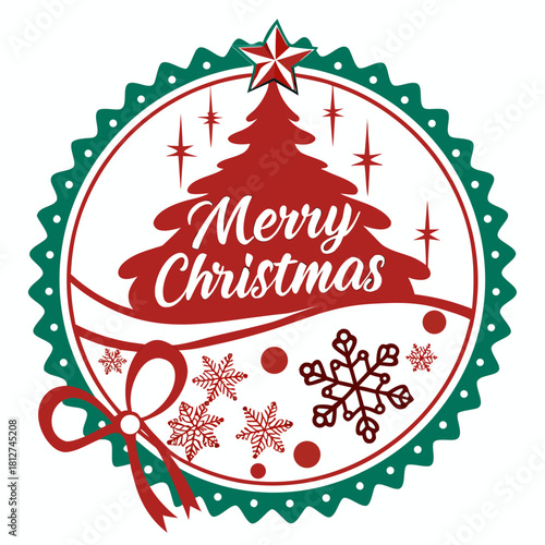 Merry Christmas greeting badge vector. Festive Christmas Lettering vector Illustration. Merry Christmas typography vector design and Christmas ornaments with white background.

