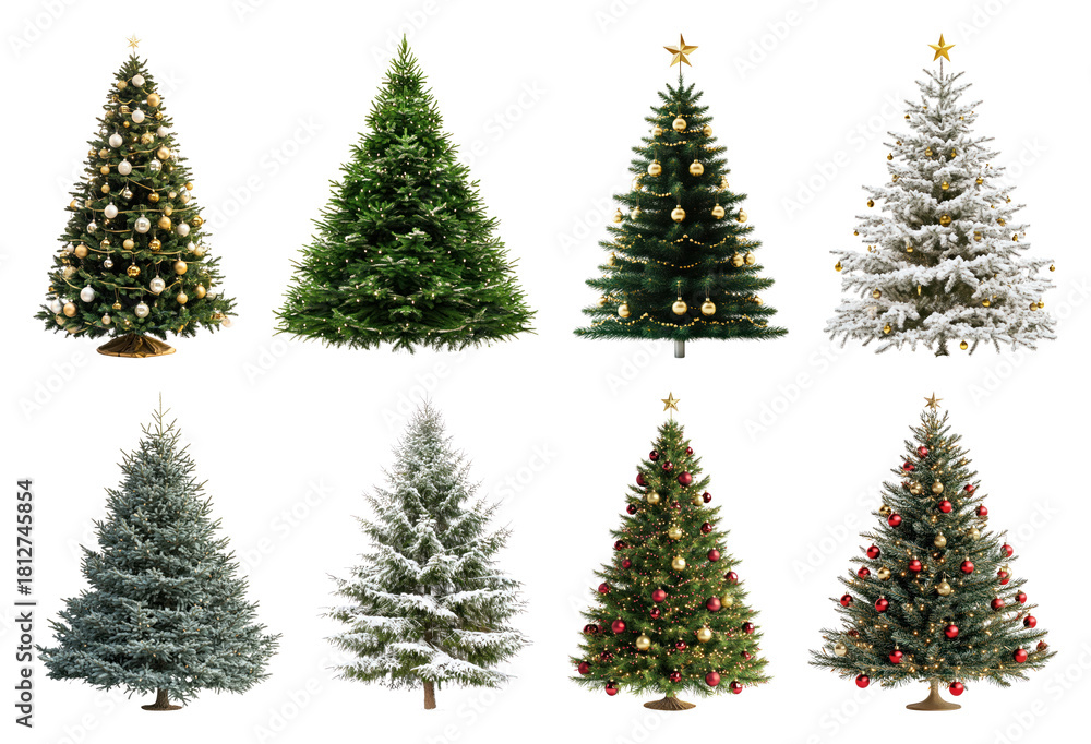 Fototapeta premium PNG Diverse festive Christmas trees collection, element set on transparent background