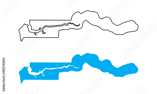 Gambia country map. Map in various outline and blue silhouette styles
