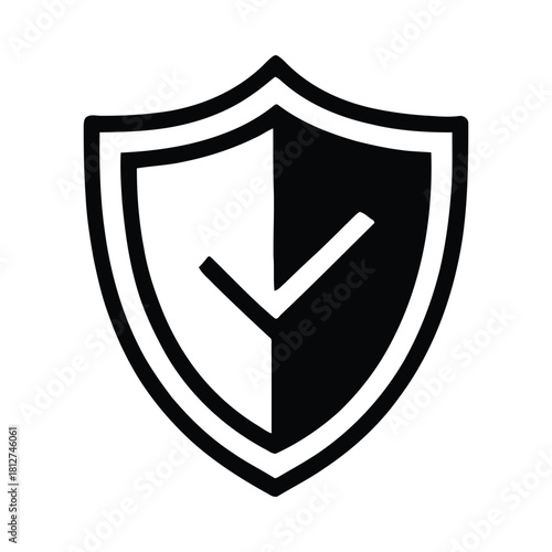 Shield With Checkmark Protection and Security Symbol Badge Icon for Defense Approval and Verified Service Isolated Vector Illustration