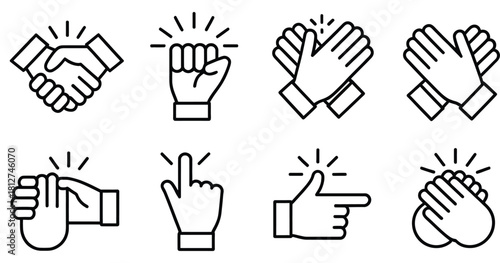 Set of Hand Gestures such as Handshake Fist Bump Clapping Finger Pointing and Snapping for Expressing Greetings Agreements Celebrations and Communication in Modern Style Vector