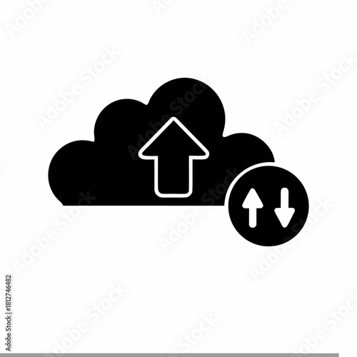 White Cloud Icon with Upload Arrow and Download Symbol Simple Design.