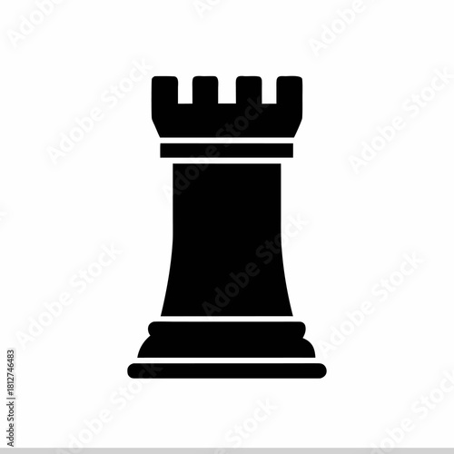 White Chess Rook Piece Isolated on Transparent Background Simple Design.