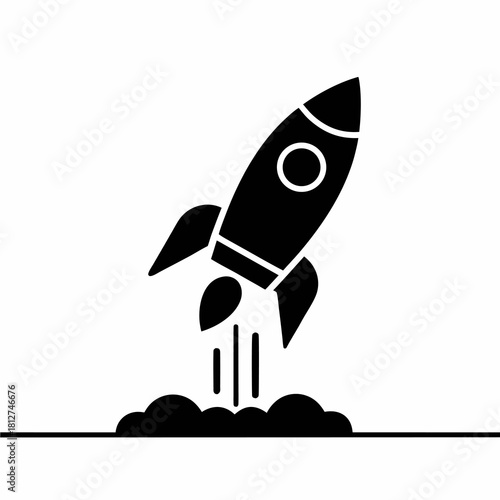 Minimalist White Rocket Illustration: Space Exploration Concept.