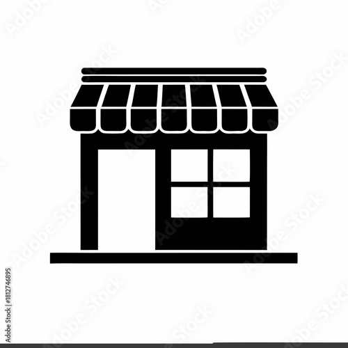 Simple White Storefront Icon Representing Retail Business and Commerce.