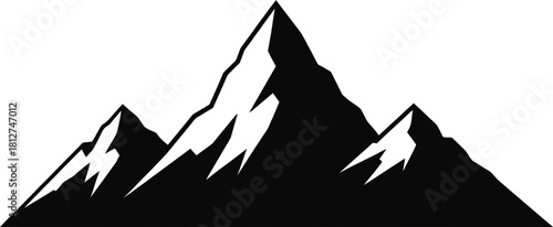 Simple black and white mountain range silhouette illustration on white background