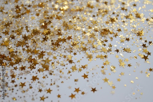 Shimmering Gold Star Confetti Scattered on a Light Background for Festive Celebrations