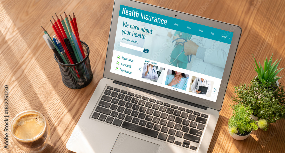 Fototapeta premium Health insurance web site modish registration system for easy form filling