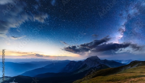 Dramatic Sky Over Mountain Landscape With Stars