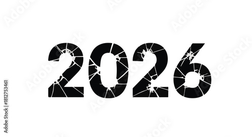 Year 2026 depicted with shattered glass, symbolizing challenges and uncertainty ahead.