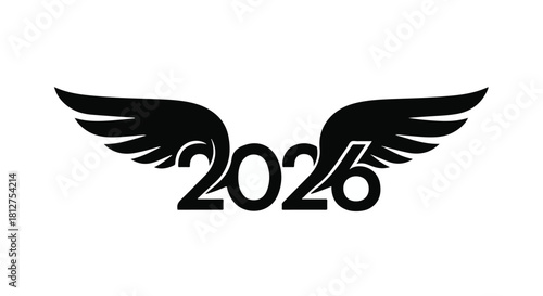 Year 2026 design with stylized wings, symbolizing aspiration and future.