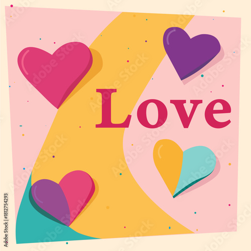Romantic Colorful Hearts Love Illustration