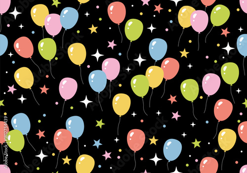 Birthday seamless pattern with colorful balloon design. Seamless pattern with cute colorful party air balloons