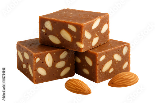 Delicious Nutty Almond Fudge Blocks Showing Creamy Texture Isolated on a Transparent Background