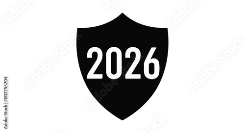 Shield emblem with the year 2026, symbolizing future protection and planning.