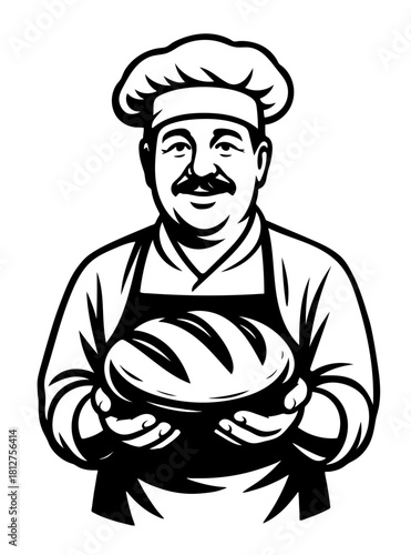 Cheerful baker presenting freshly baked bread in a kitchen