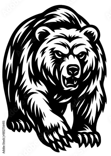 Fierce bear in dynamic pose ready to attack Generative AI