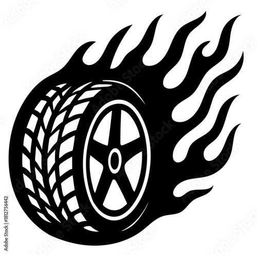 Stylish burning wheel tattoo design in black vector art