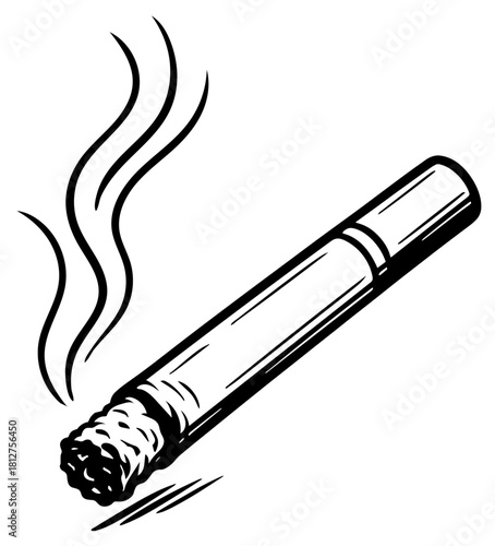 Vector illustration of a smoking tobacco cigarette with smoke
