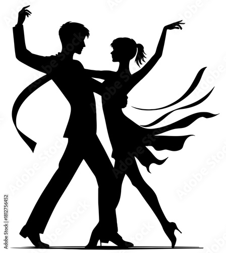 Silhouetted couple dancing gracefully in vector art Generative AI