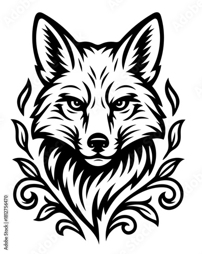 Fox design with intricate plant pattern in vector art
