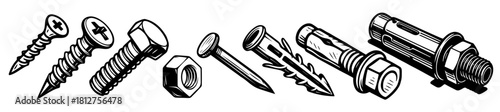 Various types of fasteners in vector art style 