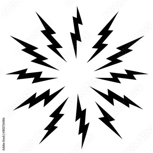 Lightning bolts radiating from a central point in a vector design